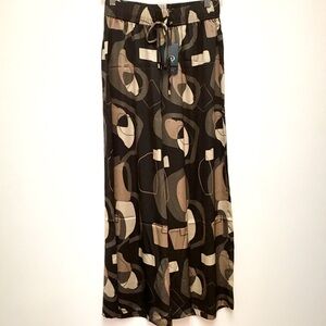 Adrianna Papell Wide Leg Flowy Pull On Pants Small Geometric Chocolate Brown NEW
